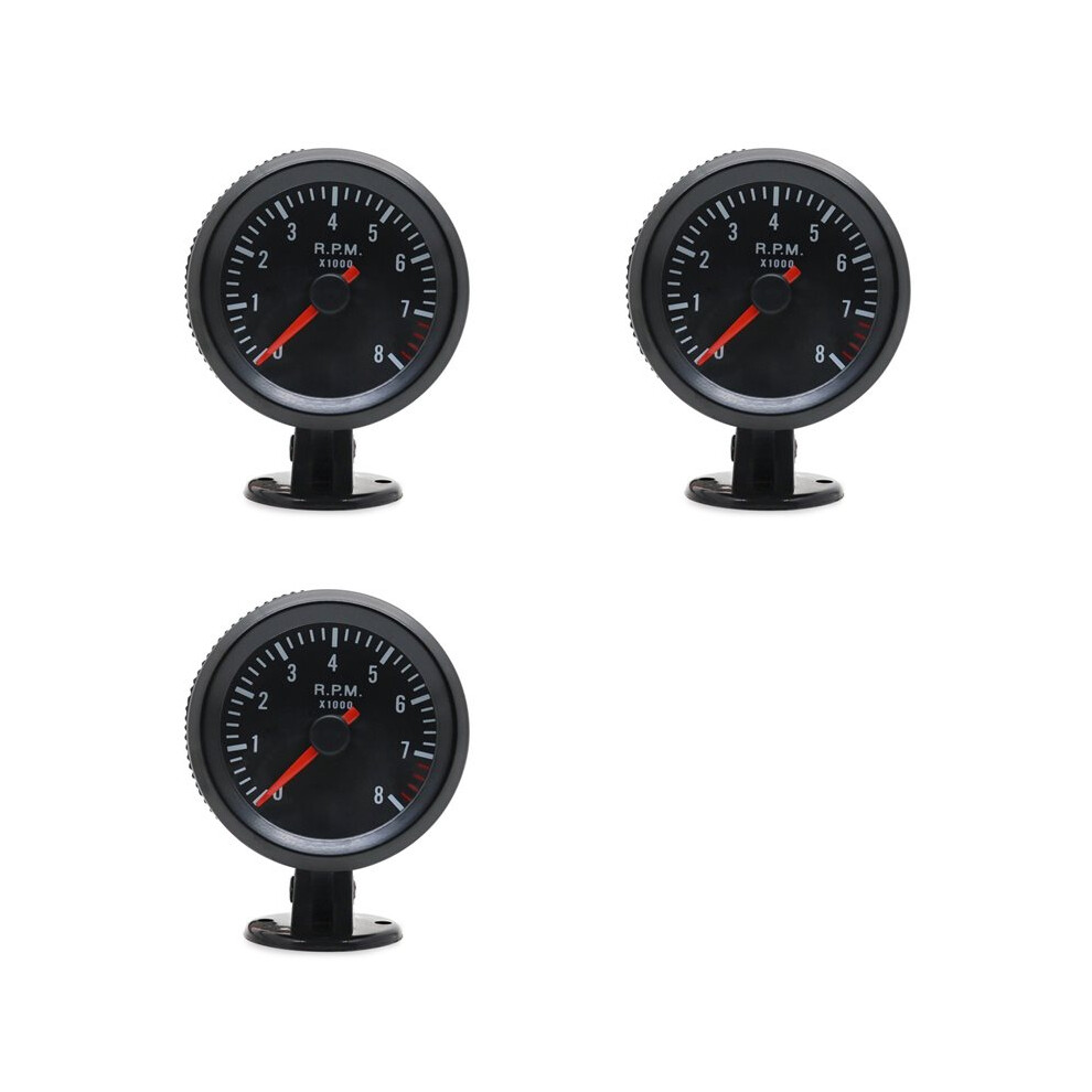 3Pcs 2Inch 52Mm Car Meter Tachometer Rpm Gauge 0-8000Rpm Analog Case For 1-8 Cylinders Gasoline Car Black 4711022275081