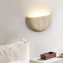 Modern Marble Yellow Travertine Wall Lamp Semi Circle Natural Stone Shade Wall Light Art Lighting Fixture for Farmhouse