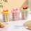 Double Wall Salad Cup Portable Leak Proof Oat Container with Fork Handle Drain Fruit Cup Cute Breakfast Cup Yellow 2