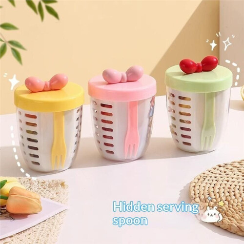 Double Wall Salad Cup Portable Leak Proof Oat Container with Fork Handle Drain Fruit Cup Cute Breakfast Cup Yellow 1