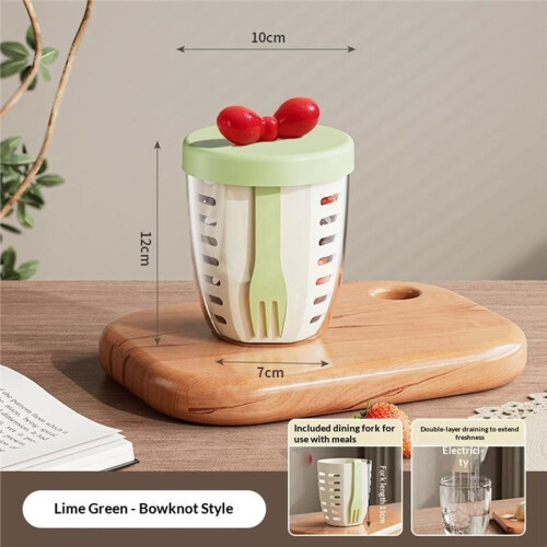 Double Wall Salad Cup Portable Leak Proof Oat Container with Fork Handle Drain Fruit Cup Cute Breakfast Cup Yellow 2