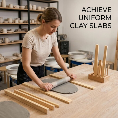 10pcs Clay Tools, Clay Rolling Pin Guides, Pottery Rolling Guide Pine Wood 10 Pieces, Assorted Thickness Set 1