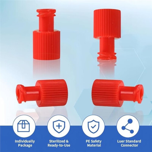 100pcs Luer Stopper Red Closing ConesSterile Cap Dual Function Luer Lock Caps for Male/Female Connectors Syringes Tips 2