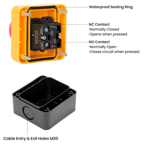 Emergency Stop Push Button , 660V 10A  Red Mushroom  E-Stop  with Box (1NO1NC)