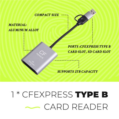 CFexpress Type B Card Reader USB3.2 Gen2 10Gbps 2-in-1 USB C & USB A CFe Card Reader with  Slot for CFexpress Type B 2