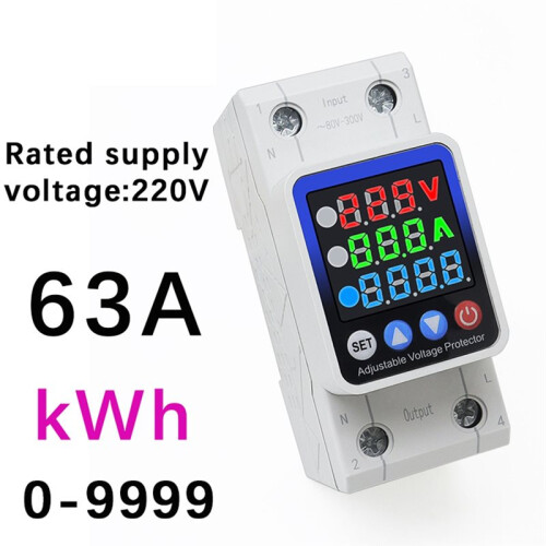 63A Power Consumption KWH Meter Single Phase Adjust over Under Current and Voltage Protective Device Protector Relay