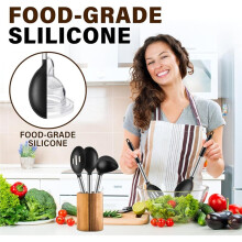 3 Pcs Silicone Cooking Spoon Set, Kitchen Utensils Include Solid & Slotted Spoon, Soup Ladle, Non-Scratch Spoons