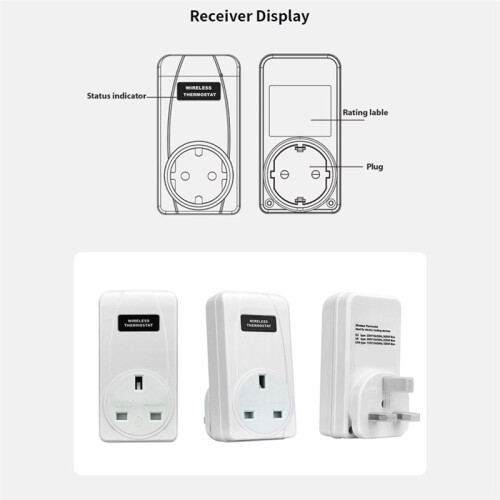Plug Thermostat Temperature Controller+RF433Mhz Remote with LCD Display Heating/ Cooling Mode Switchable EU PLUG 2
