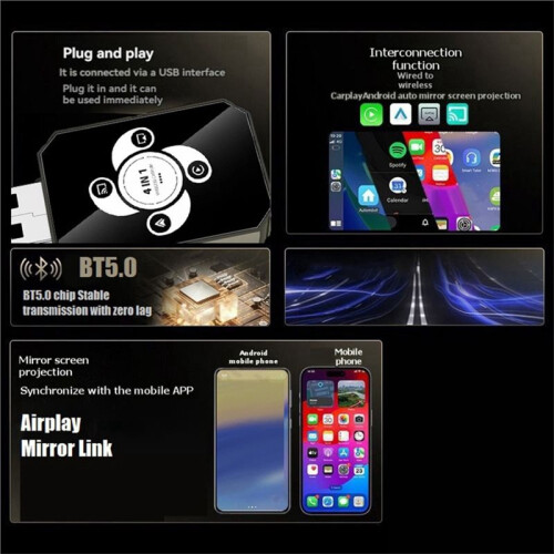 4in1 Wireless CarPlay Airplay/Mirror Link/Android Auto/Carplay Wired to Wireless Carplay Switchable Android/IOS A 2