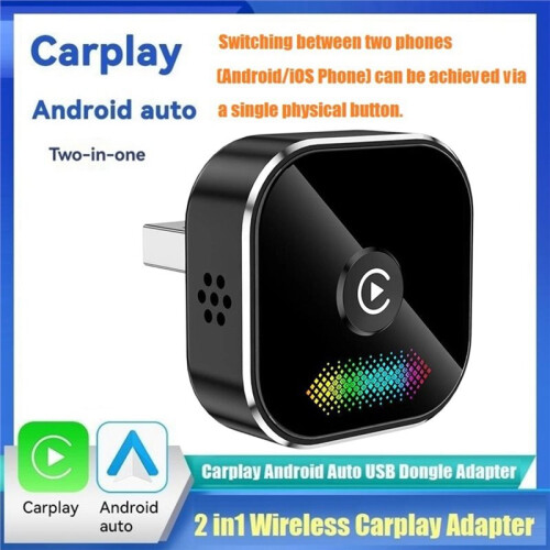Adattatore USB 2in1 Wireless Carplay Android AUTO BT5.0  AI Box Switchable da Wired A Wireless Carplay Android/IOS Sys