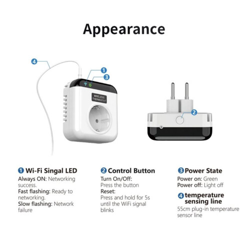 Prise Intelligente avec Thermostat Programmable, Télécommande, Interrupteur D'Alimentation, Application de Contrôle, Commande Vocale, Prise 2