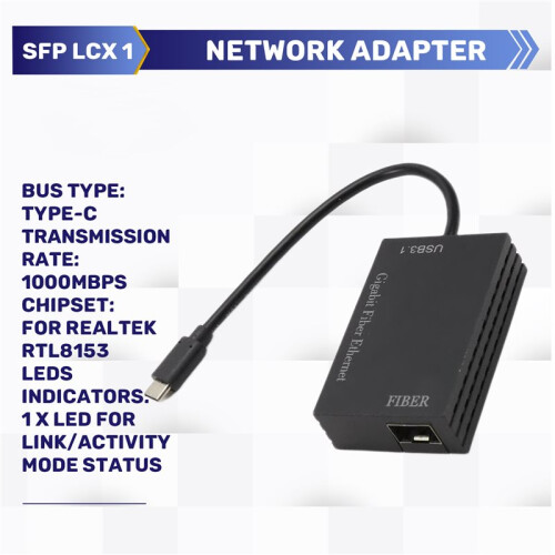 Type-C Gigabit Fiber Ethernet Network Adapter Gigabit Single Mode Optic Module NIC RTL8153 1