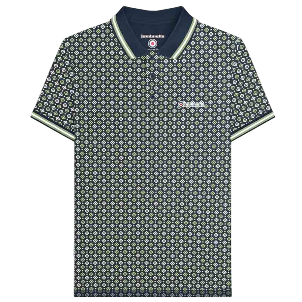 Lambretta (3Xl, Navy/Basil) Mens Geometric Big & Tall Polo Shirt Multicoloured