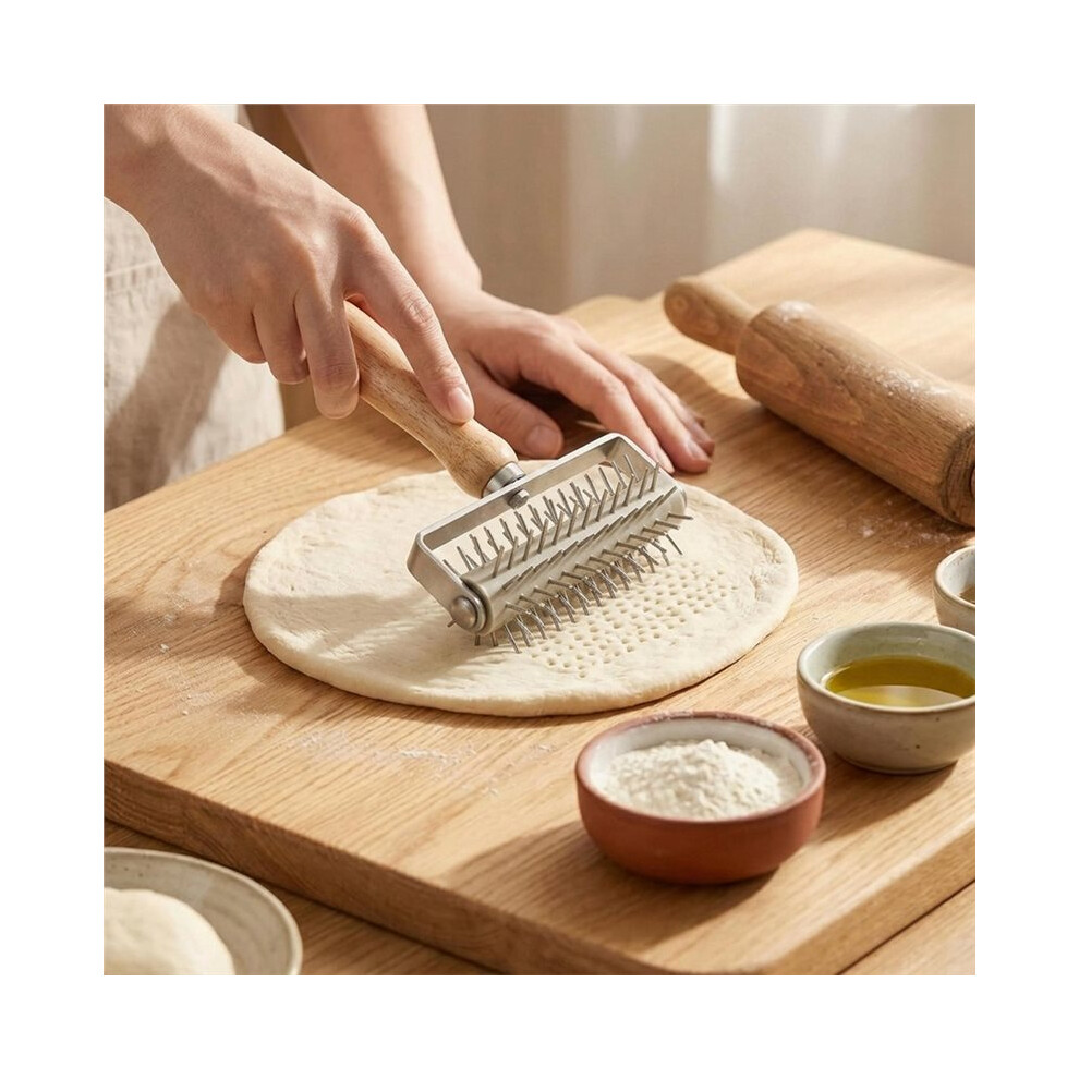 Pizza Dough Roller & Dough Docker,Dough Hole Maker Puncher Wooden Rolling Pin For Pizza,Cookie,Pie,Pastry,Bread,Crust 4712334329103