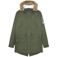 (L, Khaki Green) Lambretta Mens Sherpa Lined Parka