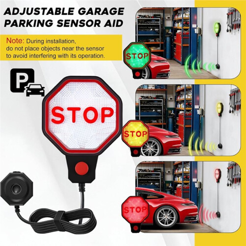 1pc Garage Parking Sensor&Garage Parking Aid with LED Stop Light,Adjustable Ultrasonic Park Assistant EU Plug 1