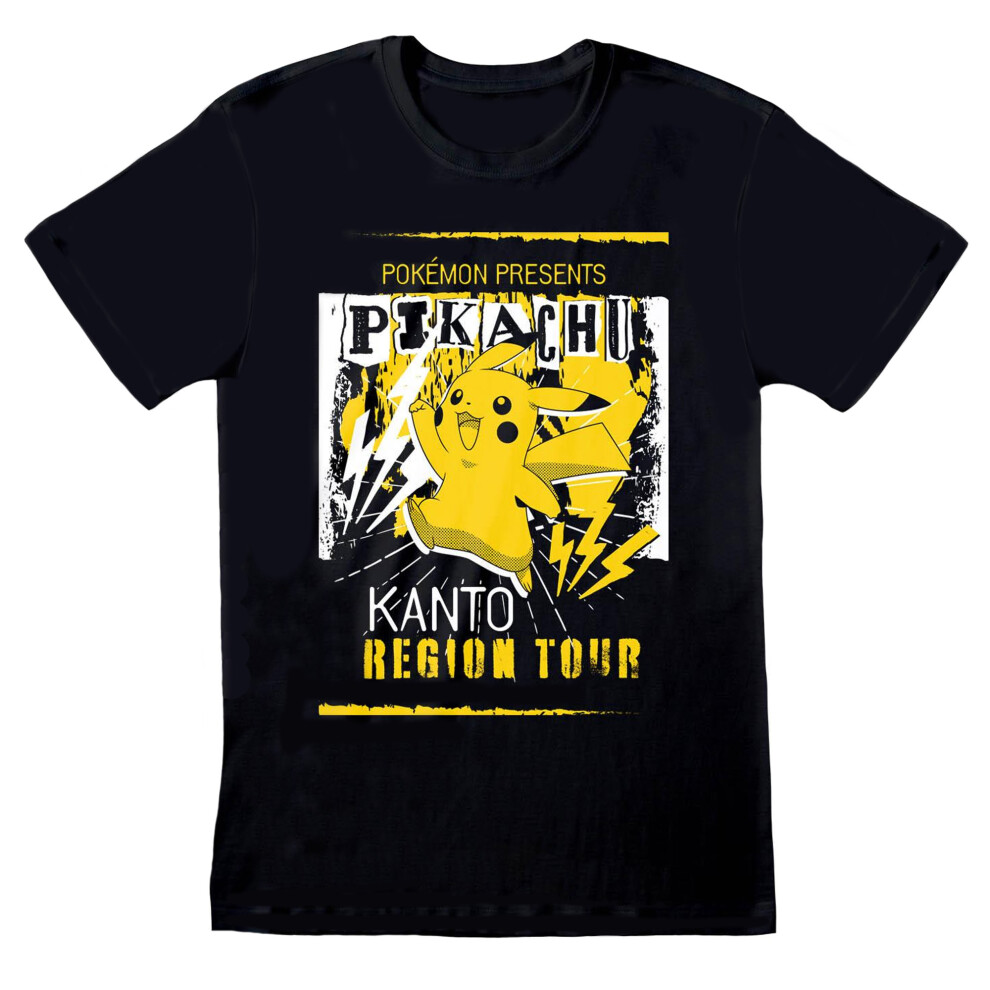 Pokémon (S, ) Pokemon Unisex Adult Kanto Region Tour T-Shirt Black