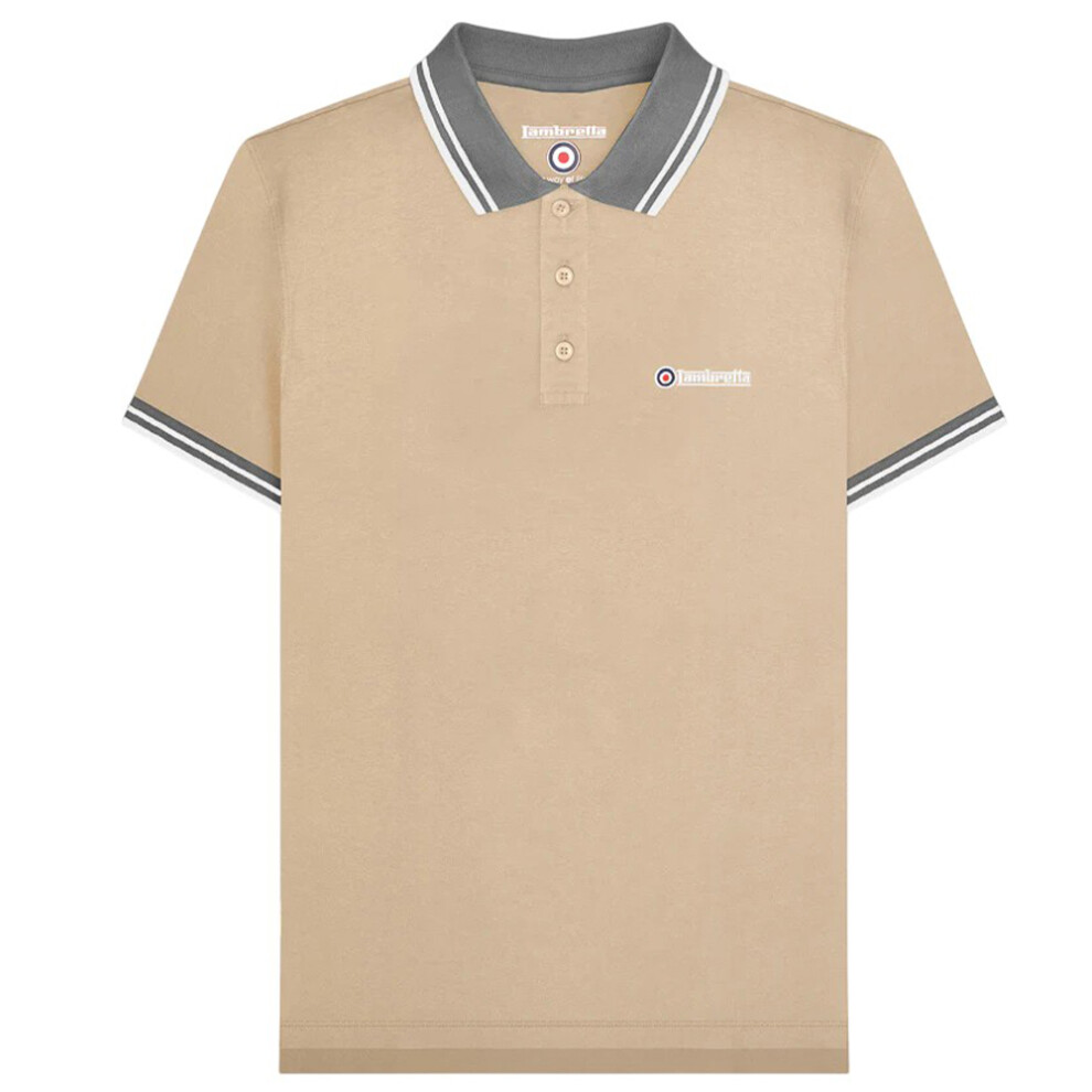 Lambretta (M, Stone/Iron) Mens Contrast Tipped Polo Shirt Multicoloured