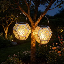 2 Stuks Solar Lantaarns voor Buiten, Tuinlantaarns, Hangende Lantaarns, Retro Design, Tuinlantaarn, Vintage Design voor Tuintafel, Terras A