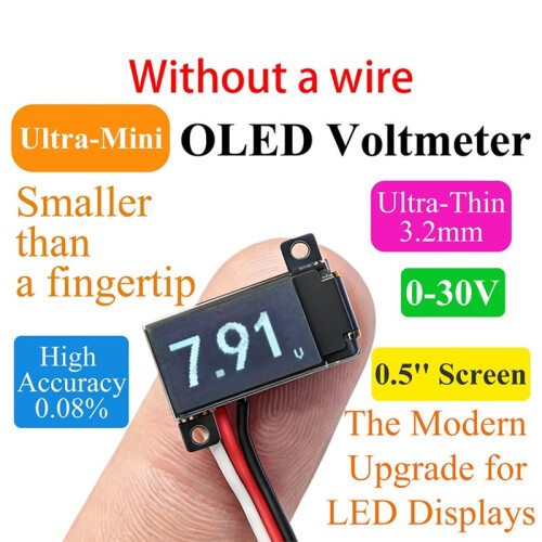 0.5"  OLED Digital Voltmeter  0-30V High-Precision 0.08% Ultra-Thin 3.2mm Voltage Meter Tester Panel for DIY Car 1