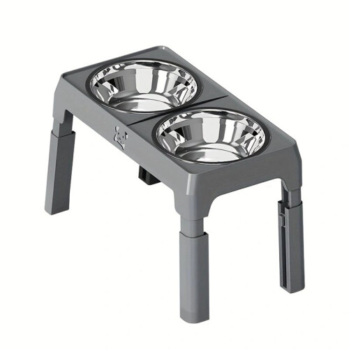 Conjunto de Comedouros Elevados e Dobráveis Antiderrapantes para Cães, com 2 Tigelas de Aço Inoxidável.