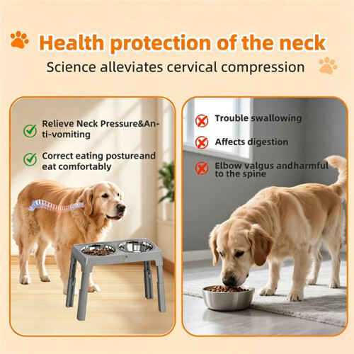 Conjunto de Comedouros Elevados e Dobráveis Antiderrapantes para Cães, com 2 Tigelas de Aço Inoxidável. 2