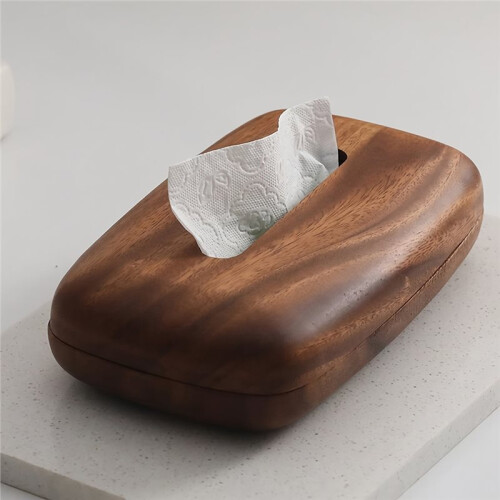 Walnut Wood Tissue Box Cover Holder, Modern Rectangular Design with Removable Lid, Minimalist Home Decor 1