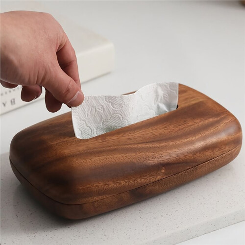 Walnut Wood Tissue Box Cover Holder, Modern Rectangular Design with Removable Lid, Minimalist Home Decor 2