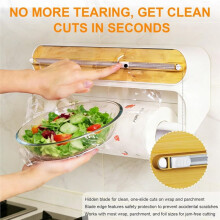 Kitchen Wrap Dispenser with Cutters Organize Aluminum Foil Plastic Wrap Wax Paper Wooden Design Storage Organizer