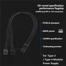 600W PCIe 5.0 12VHPWR PSU Cable for  Type-3/Type-4 PSUs, Dual 8-Pin PCIe to 12+4Pin Modular Cable for RTX4090 GPU