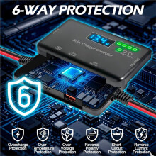 Controlador de Carga Solar 12V 20A, Controlador de Carga de Painel Solar com Saída Tipo-C e USB para Painel Solar e Gel