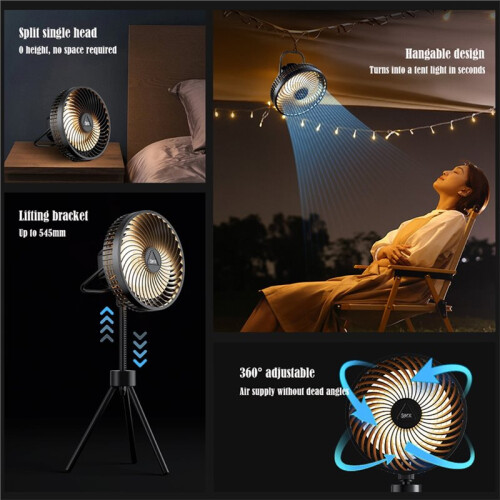 Three-Legged Camping Fan Rechargeable Desktop Portable Circulation Fan Wireless Ceiling Fan with LED Lighting 2