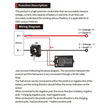 Hall-Coulometer 8-100V voor Elektrische Voertuigen, Spannings- en Stroommonitor, Accubelastingstester, 2 Meter Datakabel, 500A Hall-Sensor