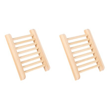 2X Wood-Color Trapezoid Natural Wood Soap Plate Box Bath Soap Tray Holder Dish Shower Wash 12 X 9 X 1.7cm