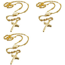 3X Hängsmycke i Rostfritt Stål Guld Jesus Kristus Krucifix Kors Rosenkrans Retro 23 Tums Kedja Kvinna