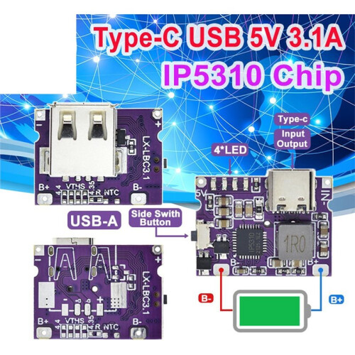 Type-C USB 5V 3.1A Boost Converter Step- Power Module IP5310 Mobile Power Bank Accessory with  LED Indicator C 2