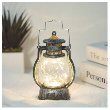 Vintage Handheld Lantern Portable Warm Glow with Battery for Home Bar Scene Decoration Silver