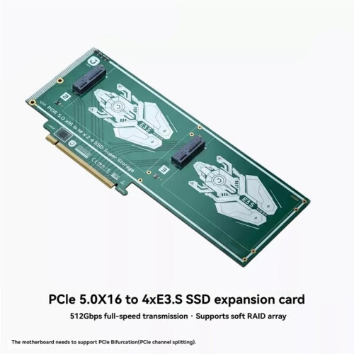 PCIe5.0 X16 Till 4xE3.S SSD-Expansionskort 512 Gbps Ultrasnabbt EDSFF E3.S SSD-Adapterkort Stöder Programvarubaserade -Arrayer 1