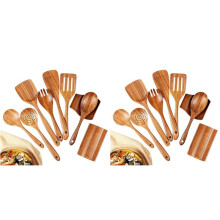 18PCS Natural Wooden Spoons for Cooking Wooden Utensils for Cooking with Utensil Holder Teak Wooden Kitchen Utensils Set