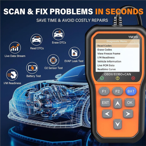 YM319 OBD2 Scanner Diagnostic Tool with Battery Tester, Live Data, Cloud Printing & DTC Lookup 2