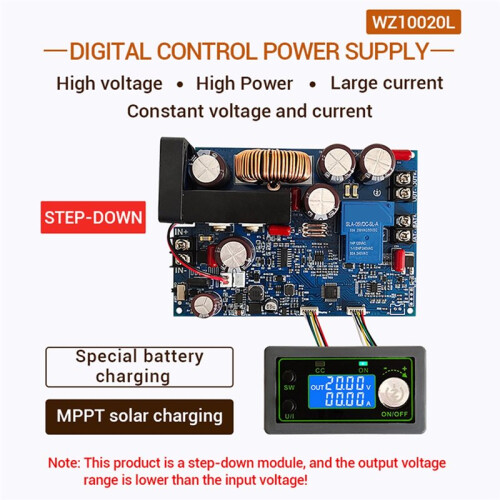 0-100V 20A 1000W LED Digital  Step-Down Voltmeter Constant Voltage Current MPPT Solar Energys Battery Power Supply 1