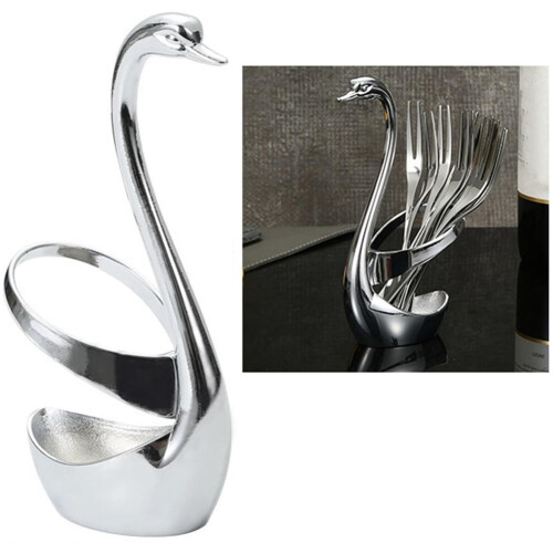Swan Base Spoon Holder, Stainless Steel Spoon and Fork Set Stand Organizer for Dinner Table, Coffee Tableware Holder 1