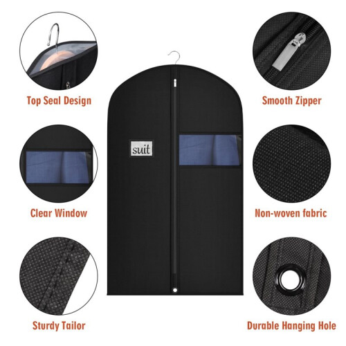 Conjunto de 5 Sacos Premium para Guardar Roupas, Sacos de 43 Polegadas para Pendurar Roupas, Sacos para Ternos para Viagem com Janela Transparente 2