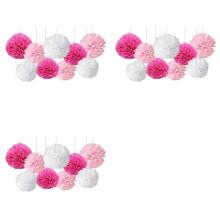 27 Pcs Pompon en Papier de Soie Mélangé Pom Poms Décoration de Fête de Mariage de Fleur (Rose)