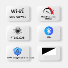 RTL8922AE WIFI7 Network Card 6338Mbps Tri-Band 2.4G/5G/6G M.2 Gigabit Bluetooth5.4 RTL8922 Wireless WiFi Card