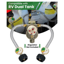 15-Inch RV Propane Tank Hose with Gauge,Stainless Steel Propane Hose for RV 2-Stage Regulator,1/4 NPT QCC Fittings,2Pack
