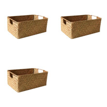 3X Woven Seagrass Basket - Natural Straw Wicker Storage for Fruit, Bread, Towels Ideal for Home & Kitchen, A