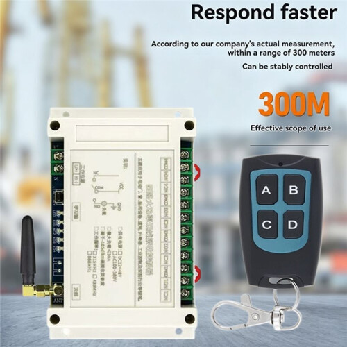 300M AC 220V-380V 4CH Wireless Remote Control 30A Garage Doors  Transmitter LED Light  Relay+433MHz Receiver 2