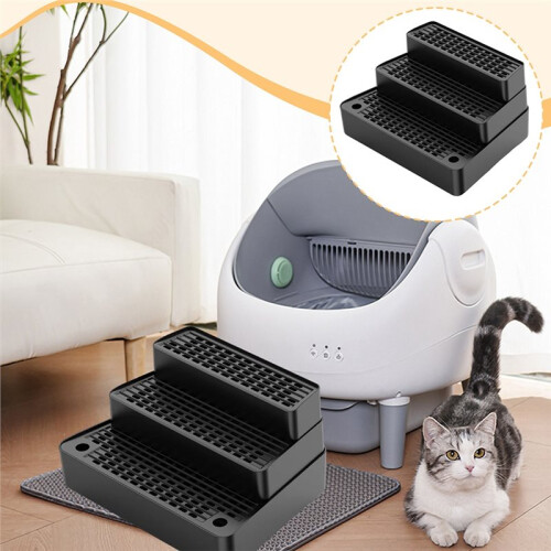 Adjustable 3 Steps Litter Box Ramp with Filter Function,Detachable Litter Trapper,Easy Clean Cat Litter Stair 2
