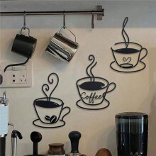 Décoration Murale en Métal : Tasses à Café - Ensemble de 3 Tasses à Café Noires Vintage pour la Cuisine, le Bar à Café, le Restaurant